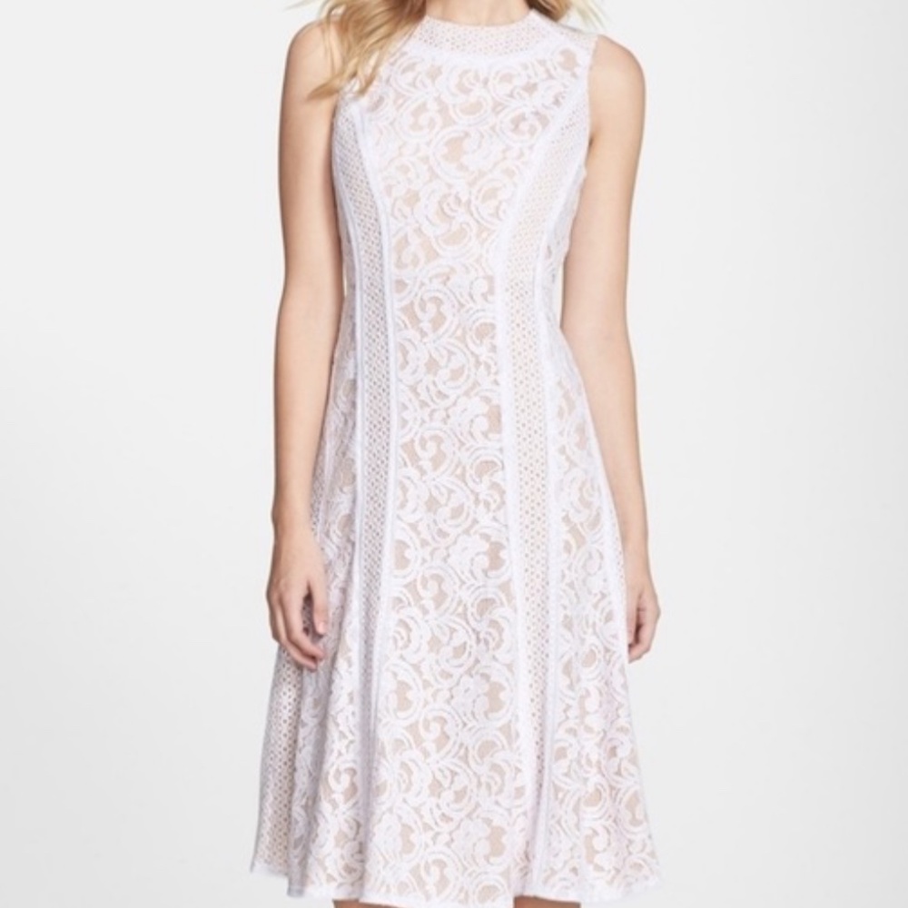 BCBGMaxAzria “Avril” Cutout Lace Fit & Flare Dress